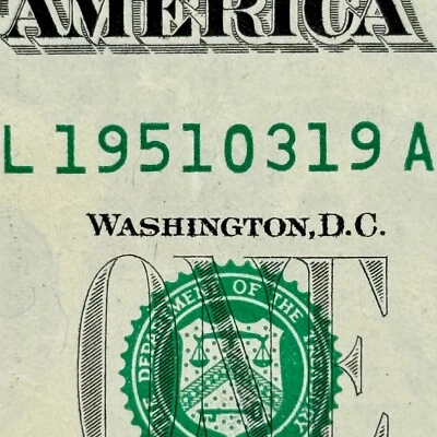 1951 March 19 Birthday Gift Anniversary Dollar Fancy Serial Number Note $1 - Image 1 of 3