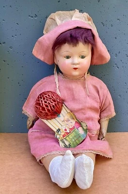 RARO - Preciosa muñeca antigua 1888 - cabeza de hojalata de 20 pulgadas - placa de hombro de metal - tela B Foto 1 de 4