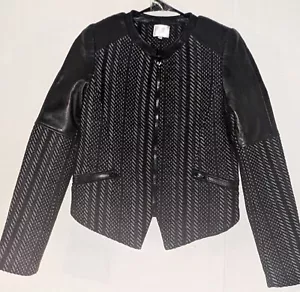 Parker Black Red Tweed Wool Knit & Lambskin Leather Full Zip Moto Jacket Sz S - Picture 1 of 5