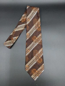 Vintage Ram Tie Makers Polyester Necktie Tie 1960s / 70s Brown Stripe Paisley - Picture 1 of 6