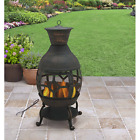 Antique Cast Iron Chiminea Wood-burning Fire Pit Outdoor Backyard Patio Heating