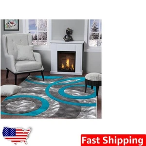2' x 3' Turquoise Modern Area Rug - Fluffy Stain-Resistant Geometric Design - Picture 1 of 2