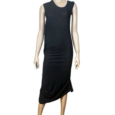 Vestido Alexander McQueen McQ Negro Acanalado Lana Suave Drapeado Midi Talla M (049) Foto 1 de 4