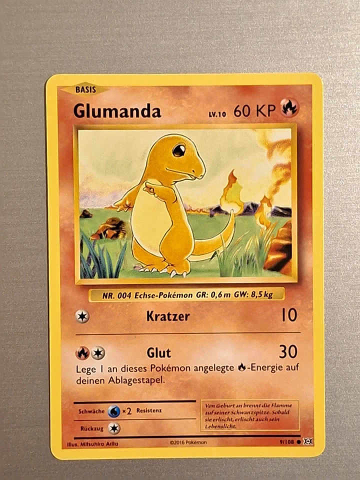 Pokémon Karte Glumanda 9/108 NM Pokemon Karte Evolution Set Deutsch Vintage  - Bild 1 von 4