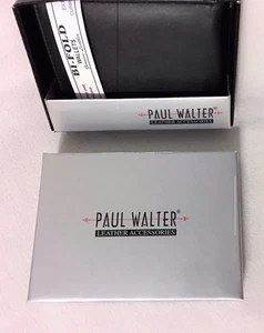 PAUL WALTER HANDCRAFTED BLACK GENUINE LEATHER TRAVELER WALLET SLIM BI-FOLD NIB - Picture 1 of 4