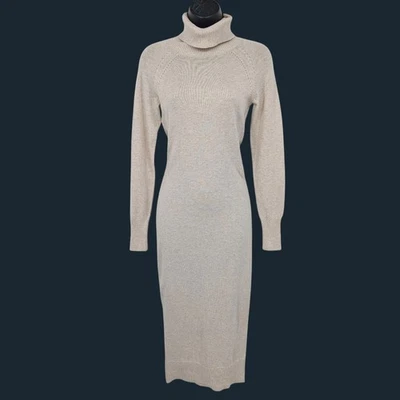 Vestido Suéter Moda International Cuello Alto Midi Tejido Mujer Talla S Avena Acogedor Foto 1 de 4