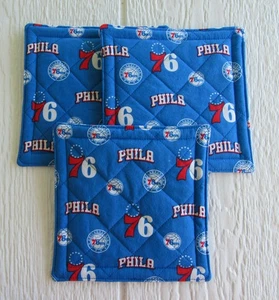 Philadelphia 76ers Print Themed Quilted Potholders 7x7 - Set of 3 - Picture 1 of 2