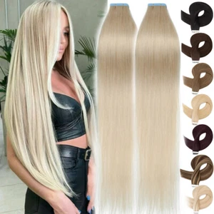 Invisible Tape In Hair Skin Weft Remy Human Hair Extensions Thick Full Head 150G - Picture 1 of 92