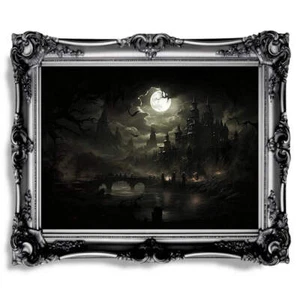 Draculas Castle Gothic Wall Art Antique Dark Academia Artwork Gothic Painting Wi - Picture 1 of 23