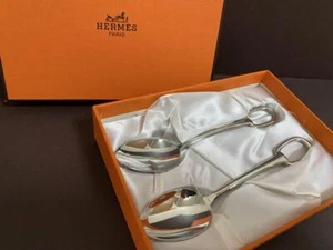 Juego de 2 cucharas de té HERMES Attelage metal Francia plata 13 cm 5,1" como nuevas - Imagen 1 de 9