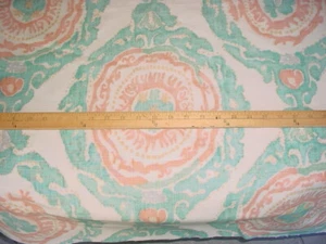 Brunschwig & Fils Kaitag Warp Ikat Print Aqua Copper Linen Upholstery Fabric - Picture 1 of 3
