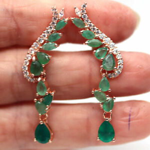 NATURAL 5 X 7 mm. GREEN EMERALD & WHITE CZ 925 STERLING SILVER EARRINGS