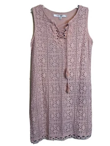 Max Studio Dress Womens Pink Eyelet Overlay Sleeveless Tie Detail Shift Small - Picture 1 of 6