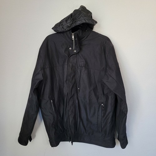 Michael Kors Uomo Taglia L Pea Cappotto Giacca Nero Nylon Lana con Cappuccio