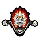 Feathered Indian Chief Skull Native American Motorcycle Biker Iron On Patch Larg