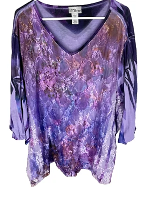 LIZ & ME для CATHERINES рубашка размер 4XWP фиолетовый кружева v-образным вырезом легкий весна - Изображение 1 из 4