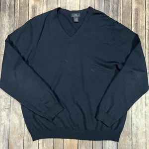 Brooks Brothers Stretch Merino Wool V-Neck Sweater Knit Pullover Large Men Blue - Picture 1 of 6