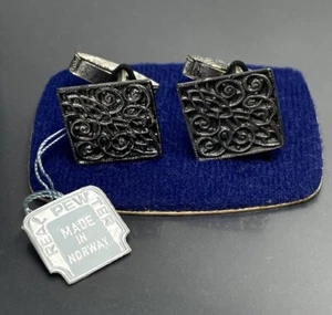 Vintage Made In Norway Real Pewter H Mark Of Quality Norwegian Cuff Links 0.7” - Picture 1 of 6