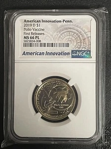 2019 D $1 Penn NGC MS 66 PL Am Innovation Polio Vaccine PROOF LIKE 1ST RELEASES - Picture 1 of 2