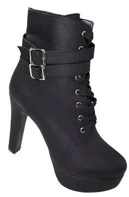 Plataforma Tacones Bloque Negro Imitación Cuero Mujer 42 EE. UU. Botas Cremallera Punk Gótico Foto 1 de 4