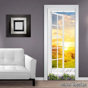 Papel pintado para puerta autoadhesivo mural puerta póster 3D ventana vista a la montaña 1524 - Imagen 1 de 2