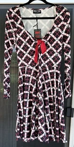 NWT Hello Kitty UNIQUE VINTAGE Holiday Plaid Flare Tie Dress L 10-12 Christmas - Picture 1 of 6