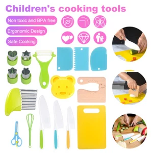17Pack Toddler Kitchen Knife Set with Cutting Board for Kids Safe Real Cooking - Picture 1 of 12