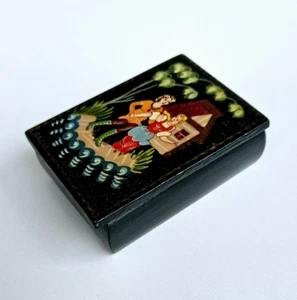 Mstera Palekh UdSSR Vintage Lack Miniatur Sowjetische Pappmaché Schmuck Pillendose - Bild 1 von 7