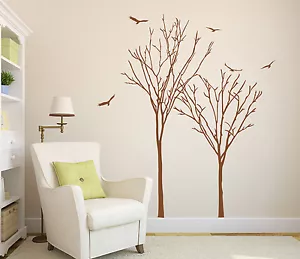 2x Trees Sticker with Birds Art Vinyl Wall Sticker DIY Home Wall Decal - Picture 1 of 8