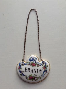 Vintage Staffordshire Porzellan Floral Fein BRAND Dekanter Etikett Messing Kette - Bild 1 von 11