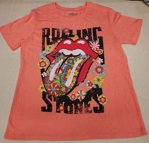 Camiseta Rolling Stones Floral Lengua Gráfica XS Naranja Algodón Mujer - Imagen 1 de 6