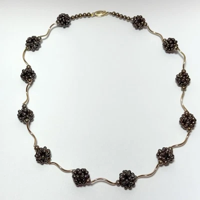 Collar de 17" con racimo de perlas de eslabones curvos de oro amarillo de 15K 15,0 g Foto 1 de 4