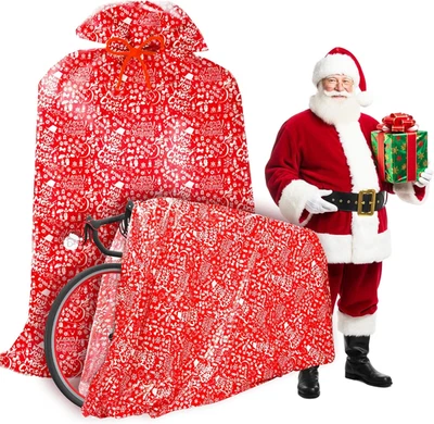 2 упаковки велосипед подарочная сумка, очень большой 80 X 60 дюймов Jumbo рождественские сумки с ярлыками - Изображение 1 из 4