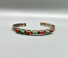 Old Pawn Zuni Turquoise And Carved Coral Bracelet
