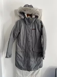 COLUMBIA OMNI-HEAT Grey Faux Fur Trim Hooded Parka Coat Size S - Picture 1 of 6