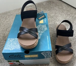 SKECHERS Black Women's 10 Brystol Night Skies Wedge Sandals Cali Luxe Foam Vegan - Picture 1 of 13