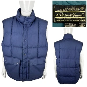 Eddie Bauer Mens 2XL Tall Vest Quilted Goose Down Made In USA Blue 70s Vintage - Picture 1 of 17