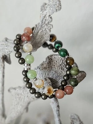 Naturstein DOPPELARMBAND REICHTUM -, GLüCKSSTEINE Citrin, Sonnenstein, Malachit - Bild 1 von 2