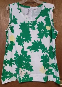 NWT Woman LIZ CLAIBORNE Sleeveless Button TANK TOP Size XXL Green Floral $29 - Picture 1 of 4