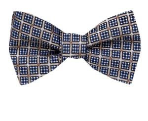Men's 100% Silk Designer Self Tie Woven Bowtie Blue Taupe - NWT - Picture 1 of 3