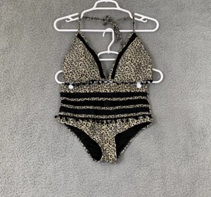 Set bikini donna stampa leopardata reggicalze con dettagli pom pom e nappa multicolore - Foto 1 di 7