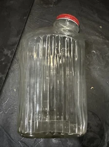 Vtg Refrigerator Water Jar, Anchor Hocking Glass Jar, Ribbed Water Bottle, Clear - Picture 1 of 4