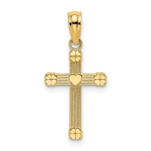 Colgante Cruz Pequeña Corazón Centro Texturizado Oro Amarillo 14k 0.47gm L-14.8mm - Imagen 1 de 4