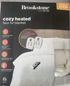 Brookstone Queen Size Dual Temp Kunstfelldecke weiß kuschelig beheizt offener Karton - Bild 1 von 6