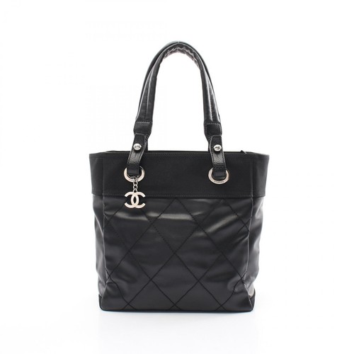 Borsa Chanel Paris Biarritz Pm Tote Bag Rivestita in PVC Tela Pelle Nera A34208 Usata