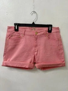 Women’s Denim Shorts Size 28 Pink Rolled Cuffs 5-Pocket Waist 34” Summer Beach - Picture 1 of 14