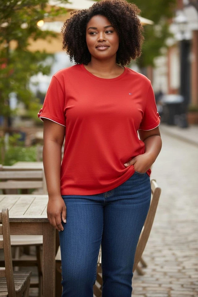 Camiseta Feminina Tommy Hilfiger Vermelha Manga Curta - Imagem 1 de 4