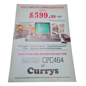 Amstrad CPC464 Currys Advert Sheet Promo Leaflet 1980s - Afbeelding 1 van 8