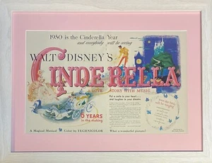 Vintage 1950 Cinderella Movie Framed Full Page Magazine Ad 18 x24 - Picture 1 of 1