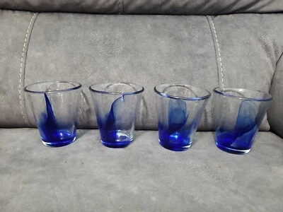 Bormioli Rocco Cobalt Blue Swirl Glasses Set Of 4 READ DESCRIPTION W/tiny chips - Image 1 of 4